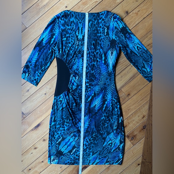 NueVa Blue Animal Print Scoop Neck Ruched Waist Lined Pullover Dress Siz… - Picture 13 of 13